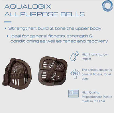 Hydrorevolution Aqualogix, Medium Resistance, Training Bells, Smoke — for Aquatic Therapy in Clinical and Institutional Care