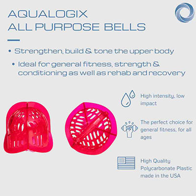 Hydrorevolution Aqualogix, Medium Resistance, Training Bells, Pink — for Aquatic Therapy in Clinical and Institutional Care