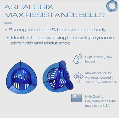 Hydrorevolution Aqualogix, High Resistance, Training Bells, Blue — for Aquatic Therapy in Clinical and Institutional Care