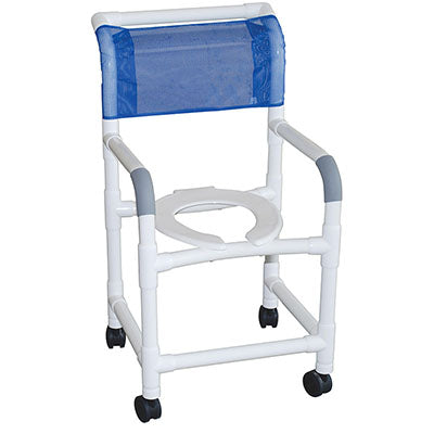 MJM International shower chair (18"), twin casters (3") — for Safe Bathing and Hygiene