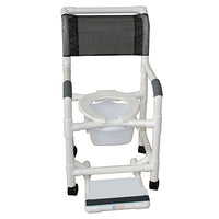 MJM International shower chair (18"), twin casters (3"), sliding footrest — for Safe Bathing and Hygiene