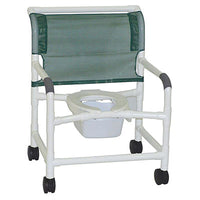 MJM International extra-wide shower chair (26"), twin casters (4") — for Safe Bathing and Hygiene
