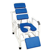 MJM International reclining total padding shower chair, elevated leg extension, blue — for Electrotherapy Pain Management