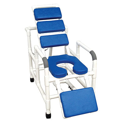 MJM International tilt "n" space shower chair, buckle safety belt, double drop arms, total padding, blue — for Safe Bathing and Hygiene