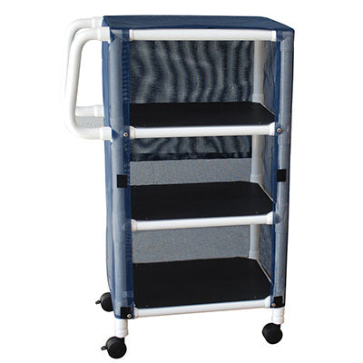 MJM International 3-Shelf mini-linen cart with mesh or solid vinyl cover — for Storage in Clinical and Institutional Care