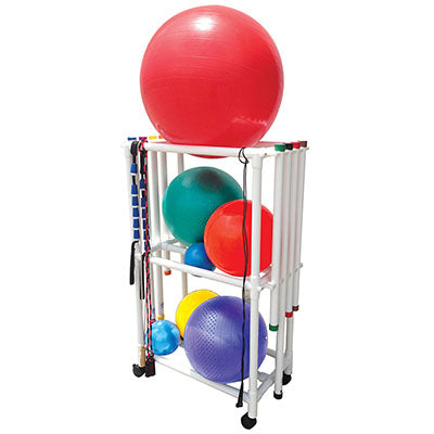 MJM International Ball Rack and Weight Bar Mobile Combo Cart — for Strength Training and Rehabilitation