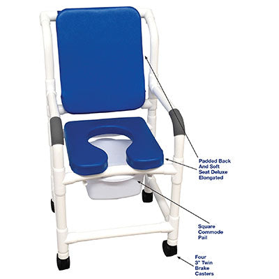 MJM International deluxe shower chair (18"), square pail, blue — for Safe Bathing and Hygiene