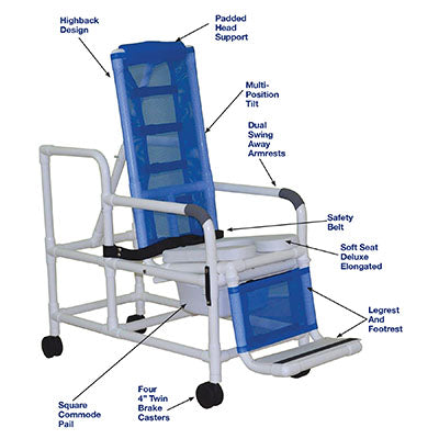 MJM International tilt shower chair (18.5"), square pail — for Safe Bathing and Hygiene