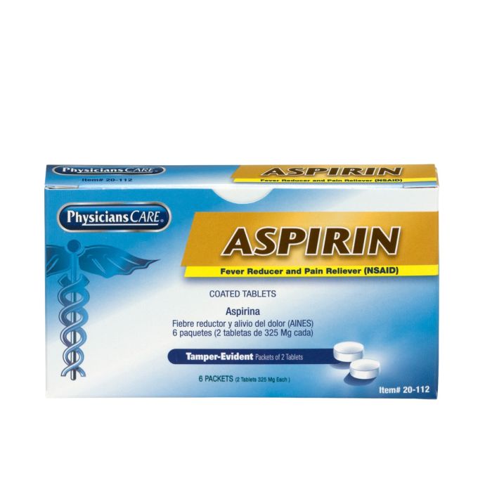 First Aid Only PhysiciansCare Aspirin, 6 Packets of 2 Tablets