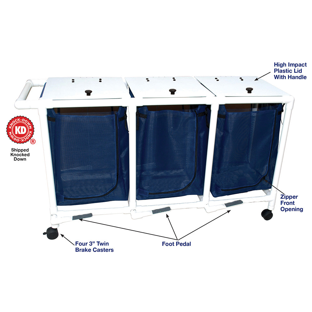 MJM International 218-T-FP Triple Hamper With Mesh Bags (25.71 Gallon Capacity Per Bag)