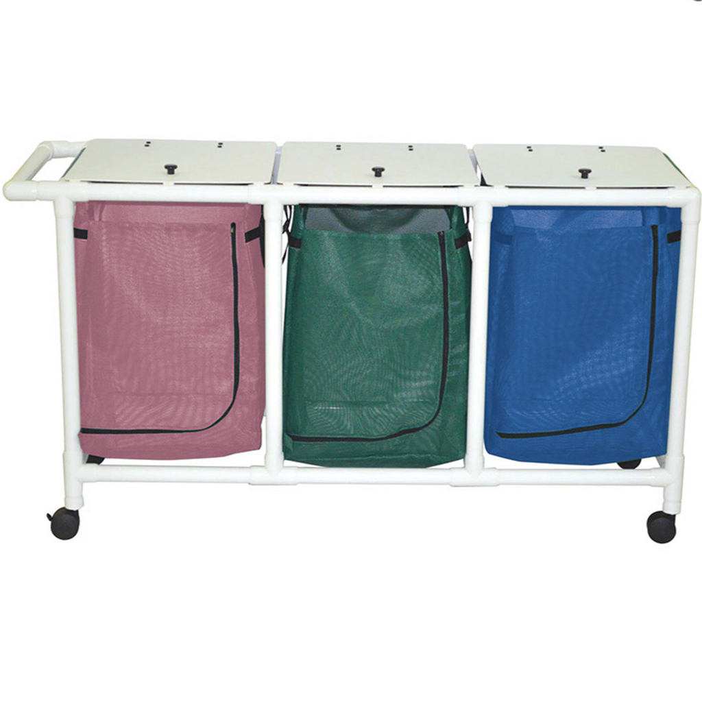 MJM 66" Triple Bag Hamper with Zipper Front, 42 Gallon Capacity