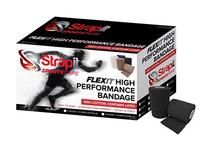 Strapit Flexit Cohesive Prewrap, 3 in x 6 yrd Roll, Case of 16 Rolls, Black — for Athletic Taping and Joint Support