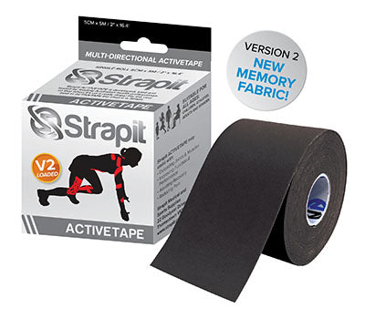 Strapit Activetape V2 with Memory Fabric, 2 in x 5.5 yds, Black — for Athletic Taping and Joint Support