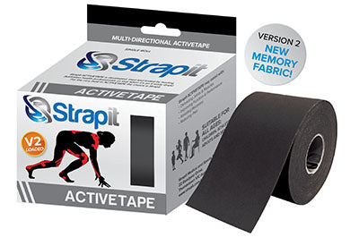 Strapit Activetape V2 with Memory Fabric, 2 in x 5.5 yds, Black — for Athletic Taping and Joint Support