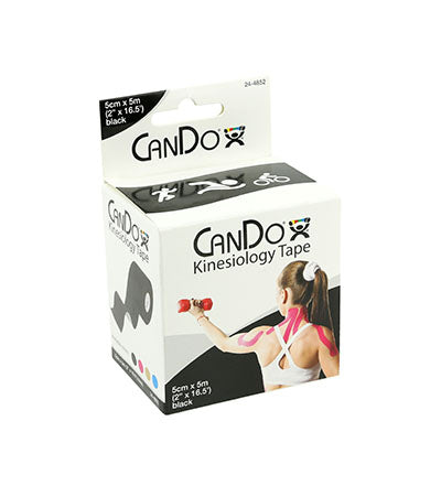 CanDo Kinesiology Tape, 2" x 16.5 ft, Black, 10 Rolls — for Athletic Taping and Joint Support