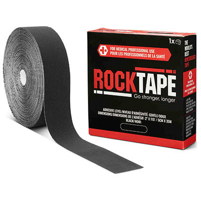 RockTape Bulk Roll, Gentle Adhesive, Black, 2" x 115' — for Athletic Taping and Joint Support