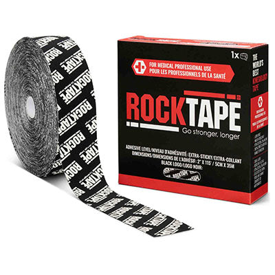RockTape Bulk Roll, Extra-Sticky Adhesive, Black Logo, 2" x 115' — for Athletic Taping and Joint Support