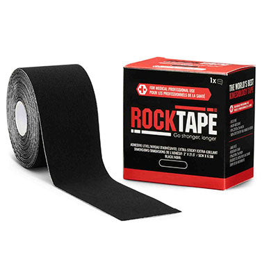 RockTape Roll, Extra-Sticky Adhesive, Black, 2" x 21.5' — for Athletic Taping and Joint Support