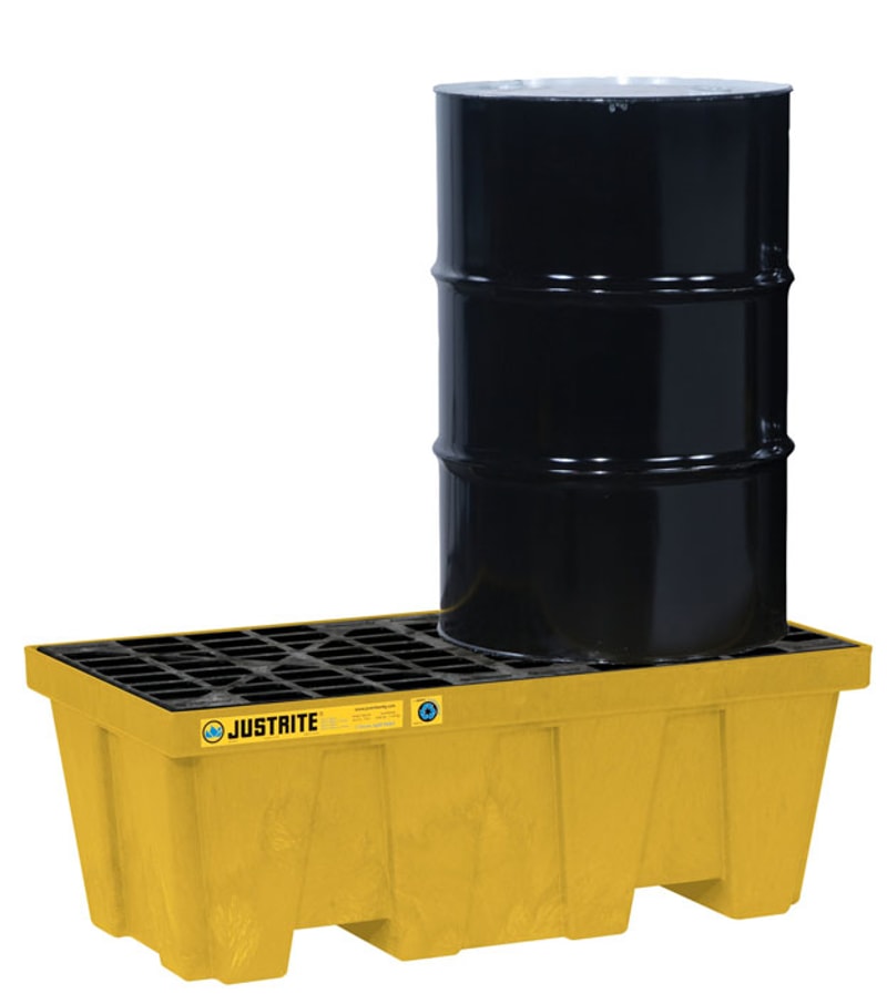 Justrite 28624 Eco Poly Blend Spill Control Pallet With Drain 2 Drum 35 Recycled Polyethylene