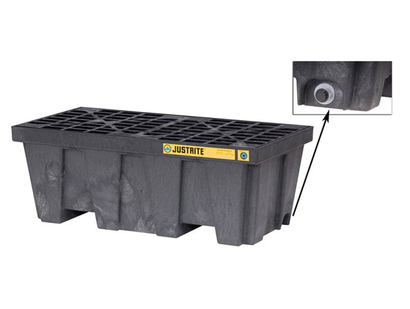 Justrite 28624 Eco Poly Blend Spill Control Pallet With Drain 2 Drum 35 Recycled Polyethylene