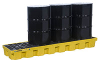 Justrite 28632 Eco Poly Blend Spill Control Pallet With Drain 4 Drum In Line 35 Recycled Polyethylene Yellow