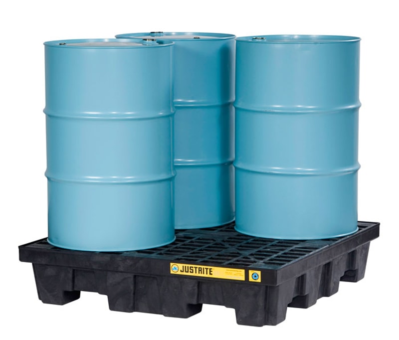 Justrite 28637 Pallet, 4 Drm Square with Drain, Eco Bk