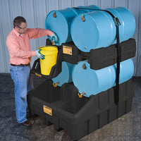 Justrite EcoPolyBlend Drum Management Stack Module, Dispensing Shelf Optional, Forklift Channels, Polyethylene