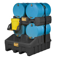 Justrite EcoPolyBlend Drum Management Stack Module, Dispensing Shelf Optional, Forklift Channels, Polyethylene