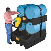 Justrite EcoPolyBlend Drum Management Stack Module, Dispensing Shelf Optional, Forklift Channels, Polyethylene