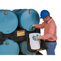 Justrite EcoPolyBlend Drum Management Stack Module, Dispensing Shelf Optional, Forklift Channels, Polyethylene