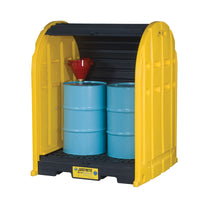Justrite EcoPolyBlend DrumShed with Rolltop Doors, Accommodates 2 Drums, Polyethylene