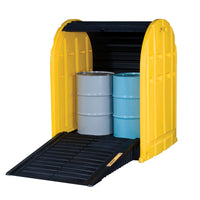 Justrite EcoPolyBlend DrumShed with Rolltop Doors, Accommodates 2 Drums, Polyethylene