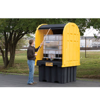Justrite EcoPolyBlend IBC Outdoor Shed with Pallet, Forklift Pockets, Rolltop Doors, Recycled Polyethylene