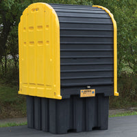 Justrite EcoPolyBlend IBC Outdoor Shed with Pallet, Forklift Pockets, Rolltop Doors, Recycled Polyethylene