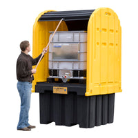 Justrite EcoPolyBlend IBC Outdoor Shed with Pallet, Forklift Pockets, Rolltop Doors, Recycled Polyethylene