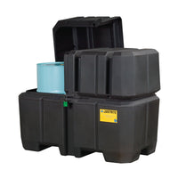 Justrite EcoPolyBlend Double Drum Collection Center, Dual Covers, Forklift Channels, Recycled Polyethylene