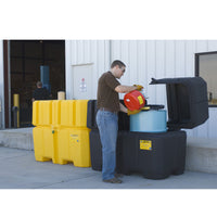 Justrite EcoPolyBlend Double Drum Collection Center, Dual Covers, Forklift Channels, Recycled Polyethylene