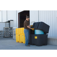 Justrite EcoPolyBlend Double Drum Collection Center, Dual Covers, Forklift Channels, Recycled Polyethylene