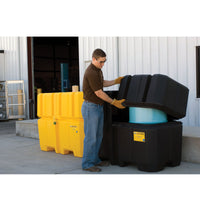 Justrite EcoPolyBlend Double Drum Collection Center, Dual Covers, Forklift Channels, Recycled Polyethylene