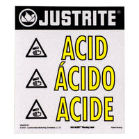 Justrite Haz-Alert Acid Warning Label for Safety Cabinet