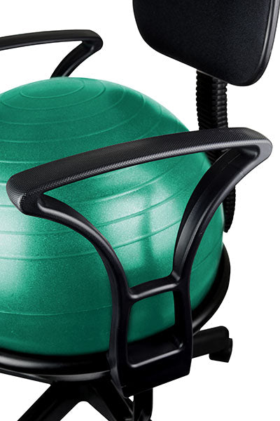 CanDo Ball Chair - Metal - Mobile - with Back - with Arms - with 22" Green Ball — for Treatment and Examination Rooms