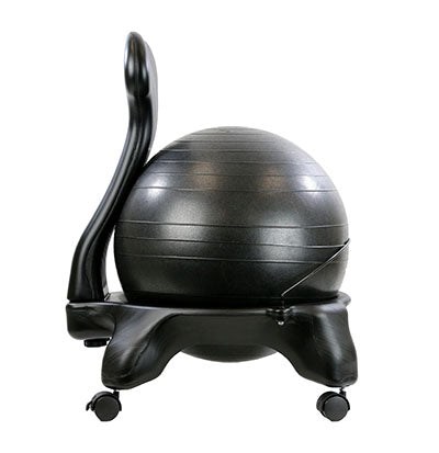 CanDo Ball Chair - Plastic - Mobile - with Back - Adult Size - with 22" Black Ball — for Treatment and Examination Rooms