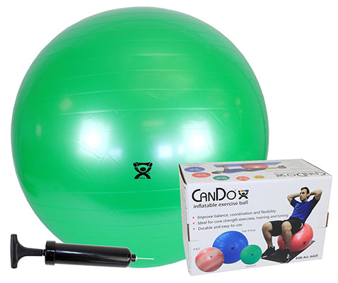 CanDo Inflatable Exercise Ball - Economy Set - Green - 26" (65 cm) Ball, Pump, Retail Box — for Treatment and Examination Rooms