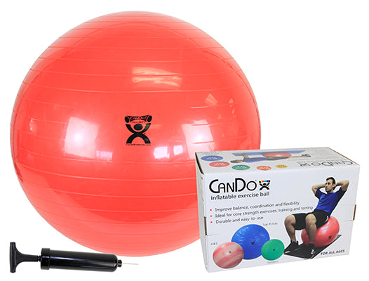 CanDo Inflatable Exercise Ball - Economy Set - Red - 30" (75 cm) Ball, Pump, Retail Box — for Treatment and Examination Rooms