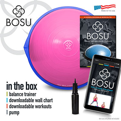BOSU BYOB Home Balance Trainer, Pink Bladder/Blue Rim — for Balance Training and Fall Prevention