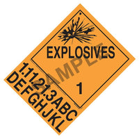 JJ Keller Division 1.1A-1.3L Explosives Placard - Worded - 4 mil Vinyl Removable Adhesive