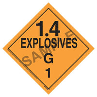 JJ Keller Division 1.4G Explosives Placard - Worded
