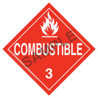 JJ Keller Class 3 Combustible Placard,  Worded, 176 lb Polycoated Tagboard, Removable Adhesive