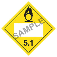 JJ Keller Division 5.1 Oxidizer Placard , Blank, 176 lb Polycoated Tagboard, Removable Adhesive