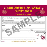 JJ Keller Straight Bill of Lading - Short Form, Retail Packaging